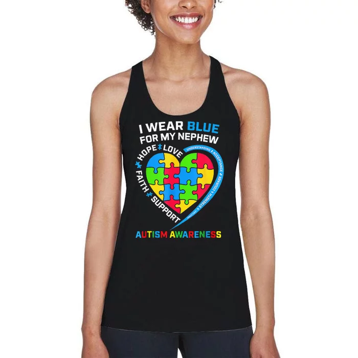 I Wear Blue For My Nephew Autism Awareness Month Uncle Aunt Women's Racerback Tank