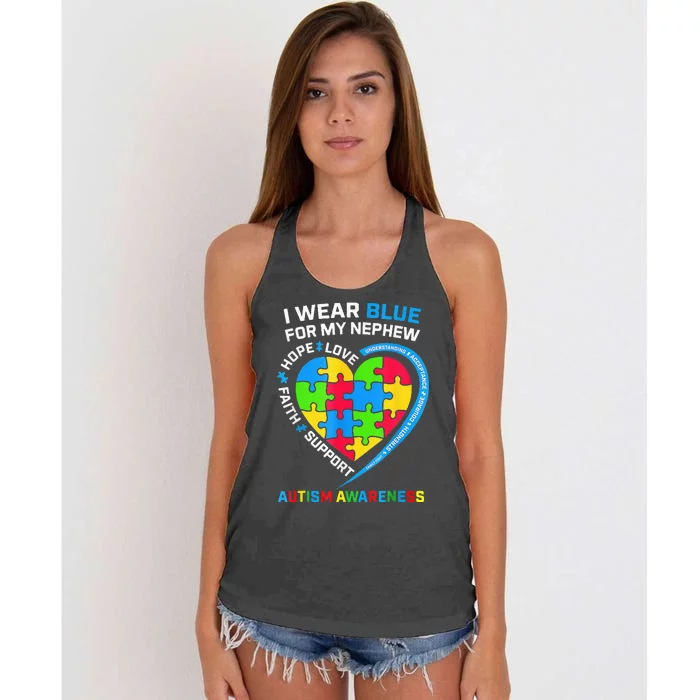 I Wear Blue For My Nephew Autism Awareness Month Uncle Aunt Women's Knotted Racerback Tank