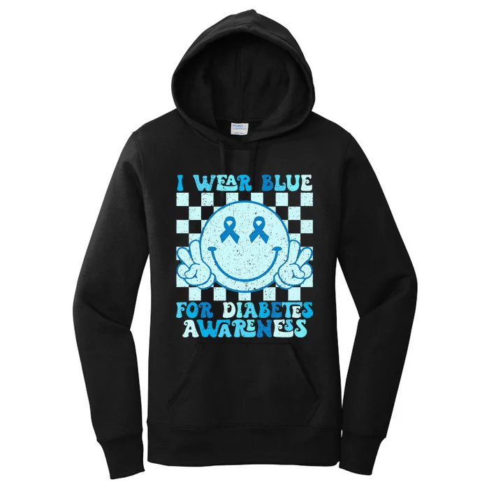 I Wear Blue For Diabetes Awareness Month Smile Face Diabetic Women's Pullover Hoodie