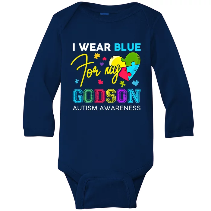 I Wear Blue For My Godson Autism Awareness Godmom Goddad Funny Gift Baby Long Sleeve Bodysuit