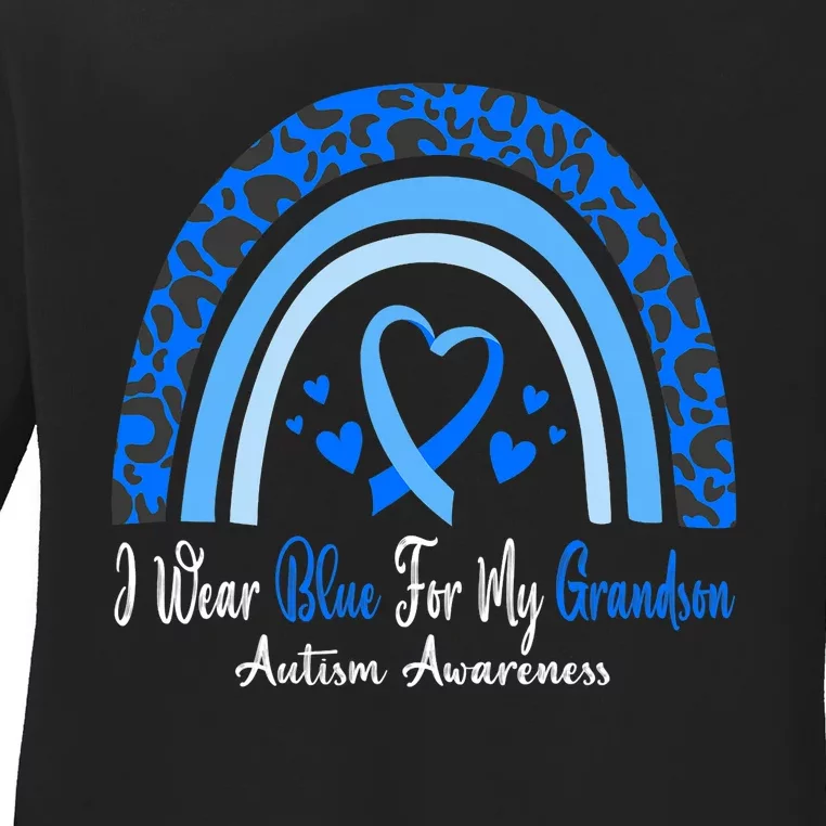 I Wear Blue For My Grandson Autism Awareness Month Ladies Long Sleeve Shirt