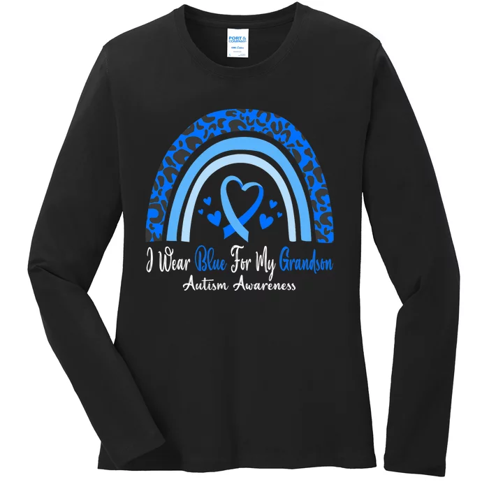 I Wear Blue For My Grandson Autism Awareness Month Ladies Long Sleeve Shirt