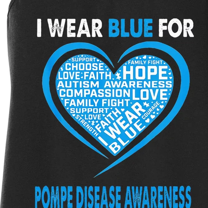 I Wear Blue For Pompe Disease Awareness Faith Hope Love Women's Racerback Tank