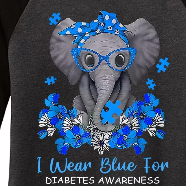 I Wear Blue For Diabetes Awareness Elephant Warrior Women's Tri-Blend 3/4-Sleeve Raglan Shirt