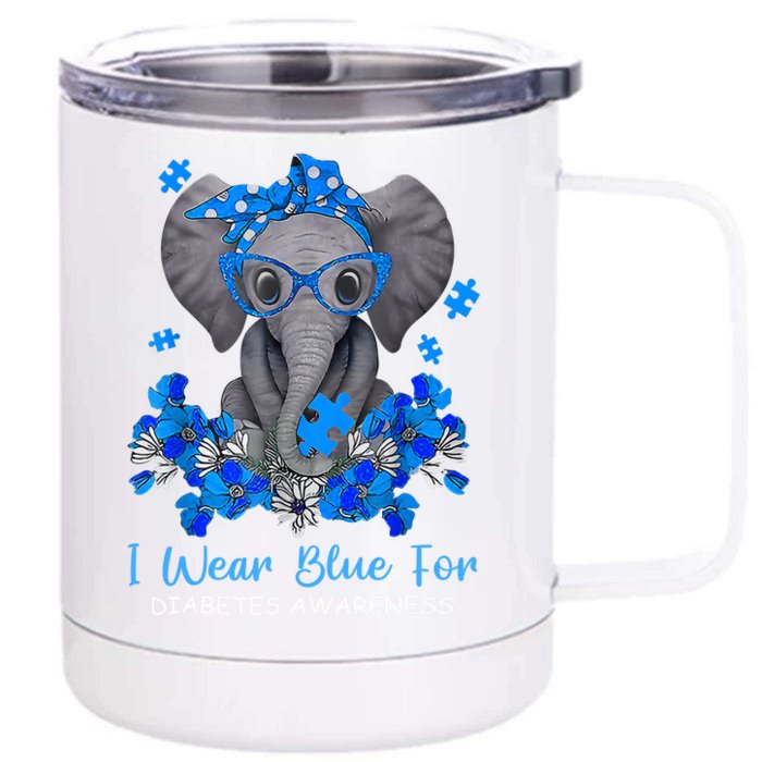 I Wear Blue For Diabetes Awareness Elephant Warrior Front & Back 12oz Stainless Steel Tumbler Cup