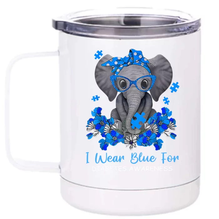 I Wear Blue For Diabetes Awareness Elephant Warrior Front & Back 12oz Stainless Steel Tumbler Cup