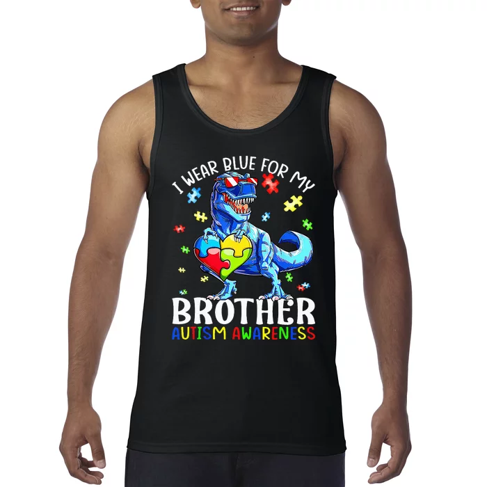 I Wear Blue For My Brother Autism Awareness Dinosaur Tank Top