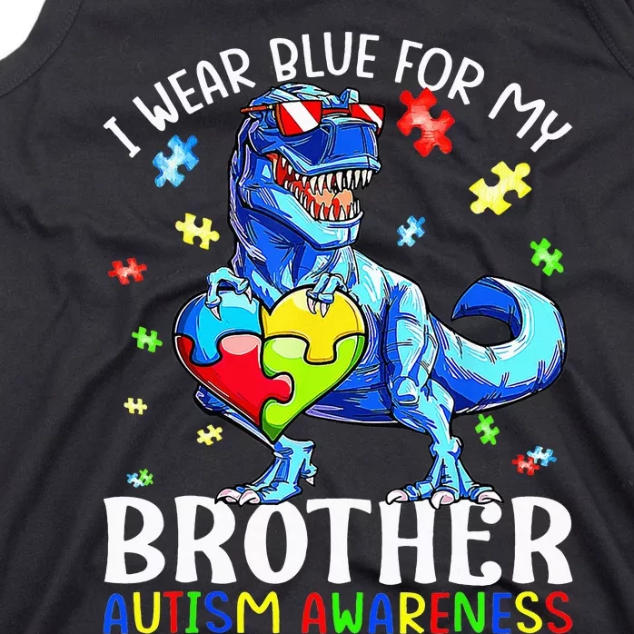 I Wear Blue For My Brother Autism Awareness Dinosaur Tank Top