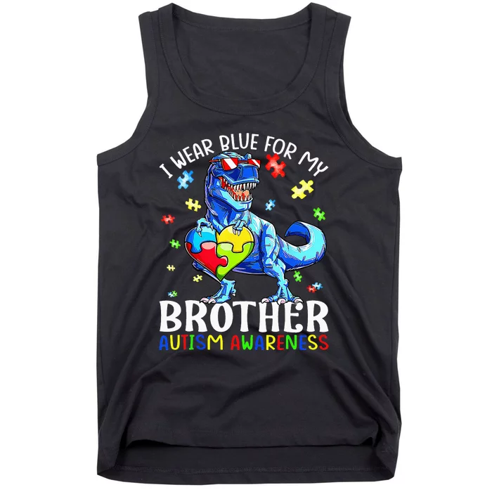 I Wear Blue For My Brother Autism Awareness Dinosaur Tank Top