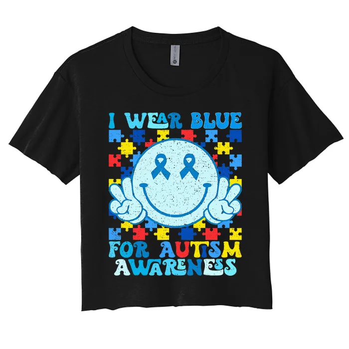 I Wear Blue For Autism Awareness Month Women's Crop Top Tee