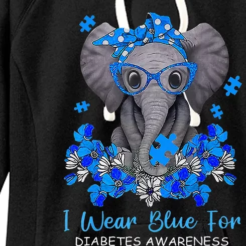 I Wear Blue For Diabetes Awareness Elephant Warrior Women's Fleece Hoodie