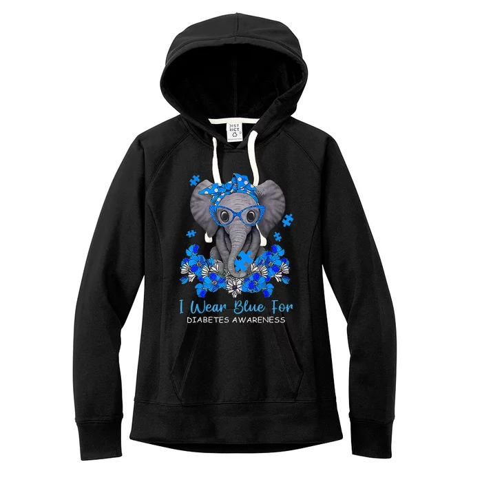 I Wear Blue For Diabetes Awareness Elephant Warrior Women's Fleece Hoodie