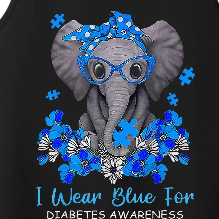 I Wear Blue For Diabetes Awareness Elephant Warrior Performance Tank