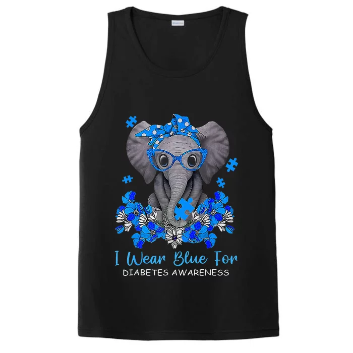 I Wear Blue For Diabetes Awareness Elephant Warrior Performance Tank