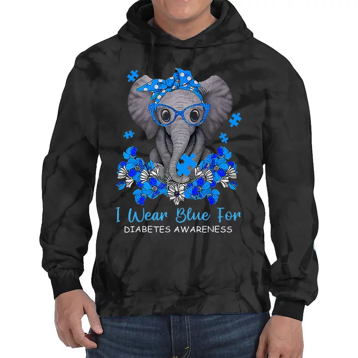 I Wear Blue For Diabetes Awareness Elephant Warrior Tie Dye Hoodie