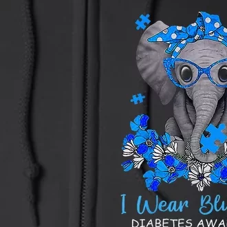 I Wear Blue For Diabetes Awareness Elephant Warrior Full Zip Hoodie