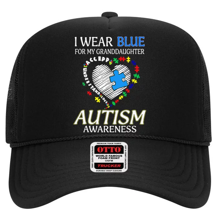 I Wear Blue For My Granddaughter Autism support High Crown Mesh Trucker Hat