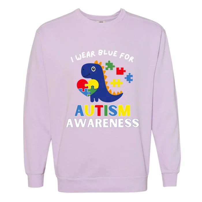 I Wear Blue Utism Awareness Dinosaur Cool Gift Garment-Dyed Sweatshirt