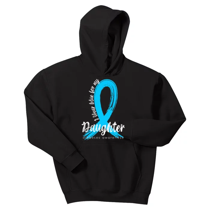 I Wear Blue For My Daughter Diabetes Awareness Blue Ribbon Kids Hoodie