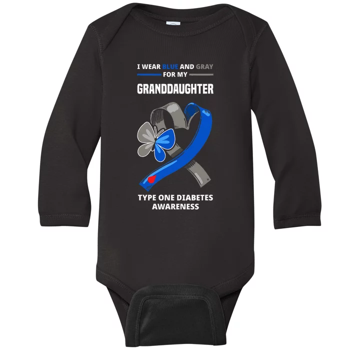 I Wear Blue & Gray For My Granddaughter Type One Diabetes Baby Long Sleeve Bodysuit