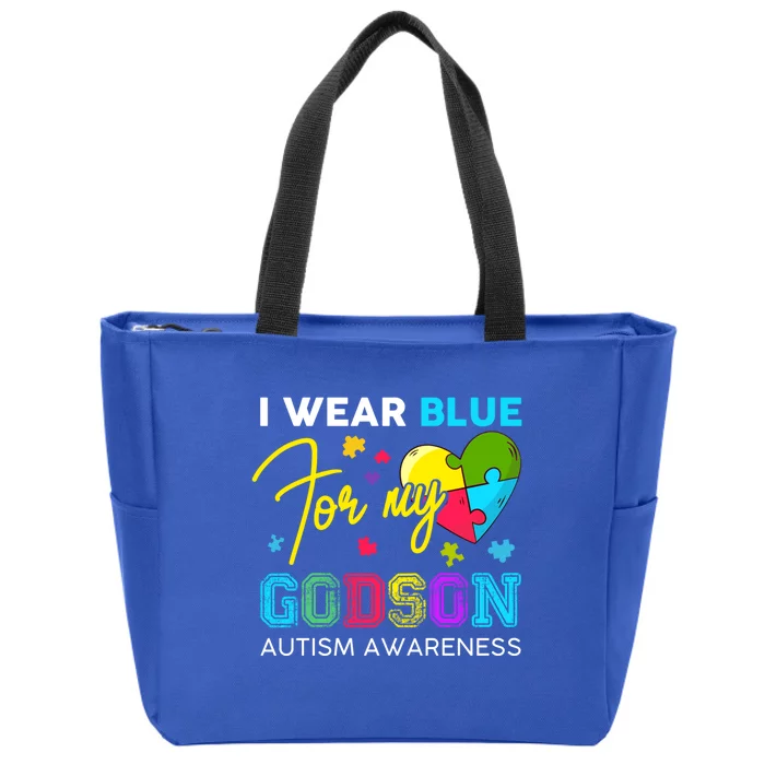 I Wear Blue For My Godson Autism Awareness Godmom Goddad Gift Zip Tote Bag