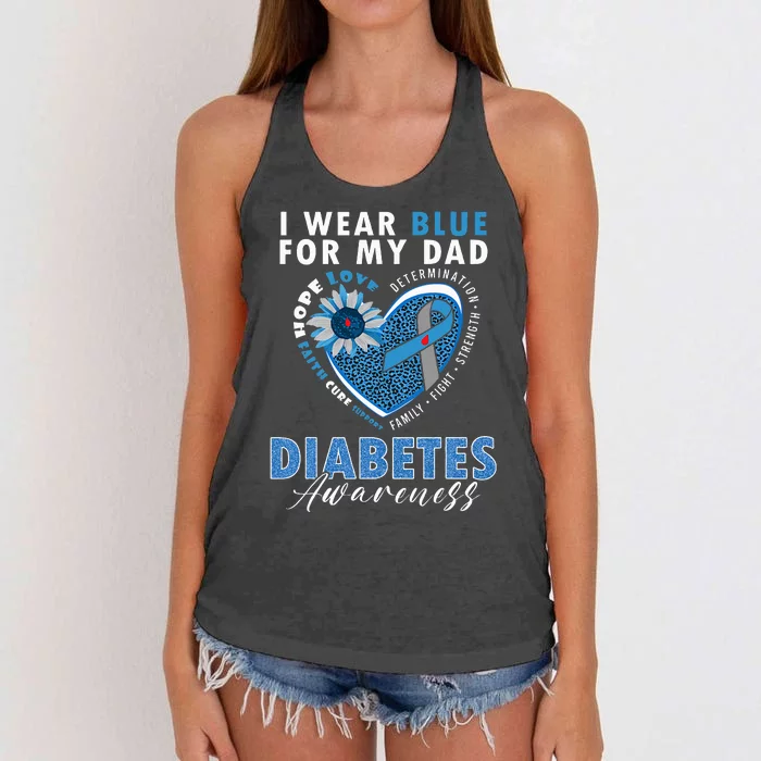 I Wear Blue For My Dad Type 1 Diabetes Awareness Month Women's Knotted Racerback Tank