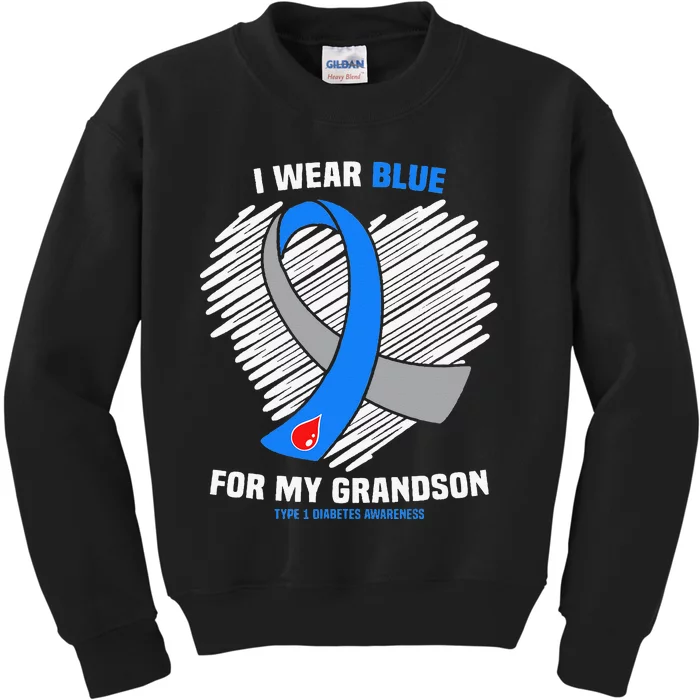 I Wear Blue For My Grandson Type 1 Diabetes Awareness Kids Sweatshirt