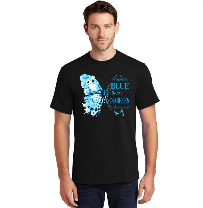 I Wear Blue For Diabetes Awareness T1D Support Butterfly Tall T-Shirt