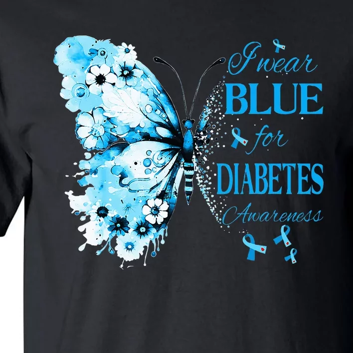 I Wear Blue For Diabetes Awareness T1D Support Butterfly Tall T-Shirt