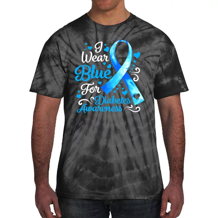 I Wear Blue For Diabetes Awareness Blue Ribbon Womens Tie-Dye T-Shirt