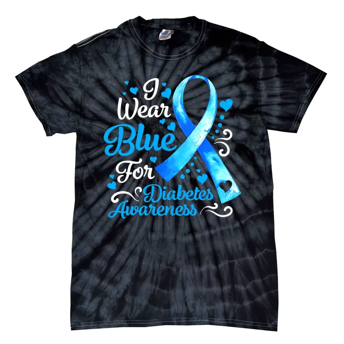 I Wear Blue For Diabetes Awareness Blue Ribbon Womens Tie-Dye T-Shirt