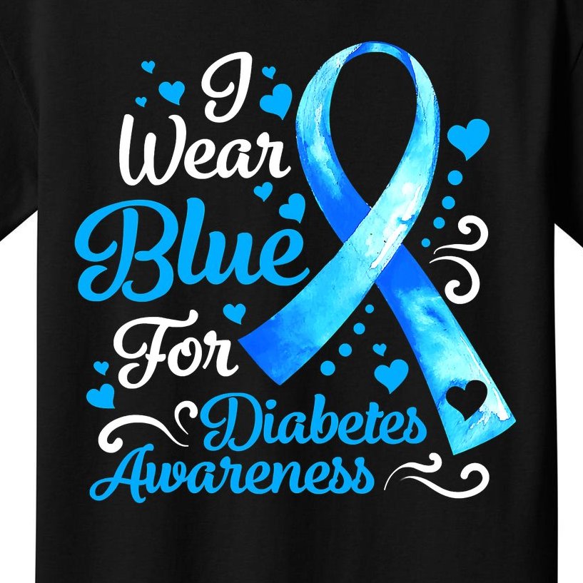 I Wear Blue For Diabetes Awareness Blue Ribbon Womens Kids T-Shirt