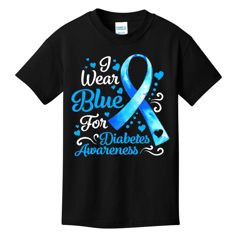 I Wear Blue For Diabetes Awareness Blue Ribbon Womens Kids T-Shirt