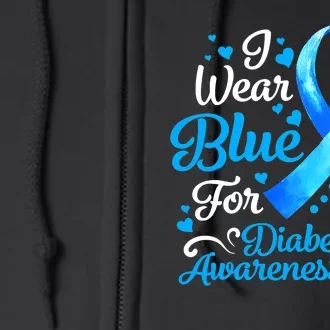 I Wear Blue For Diabetes Awareness Blue Ribbon Womens Full Zip Hoodie