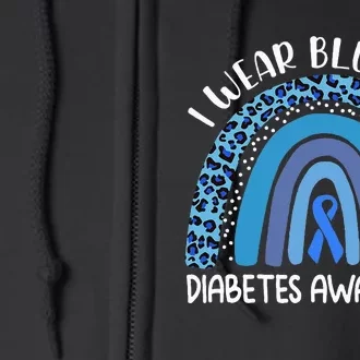 I Wear Blue For Diabetes Awareness Support Rainbow leopard Full Zip Hoodie