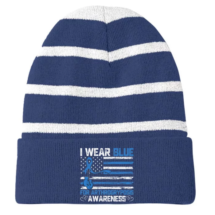 I Wear Blue For Arthrogryposis Awareness Month Striped Beanie with Solid Band