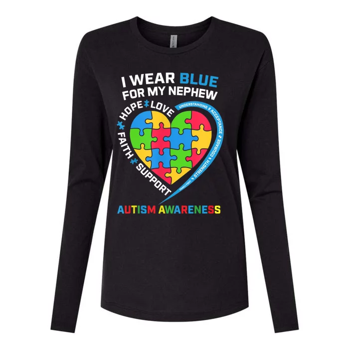 I Wear Blue For My Nephew Autism Awareness Month Uncle Aunt Gift Womens Cotton Relaxed Long Sleeve T-Shirt