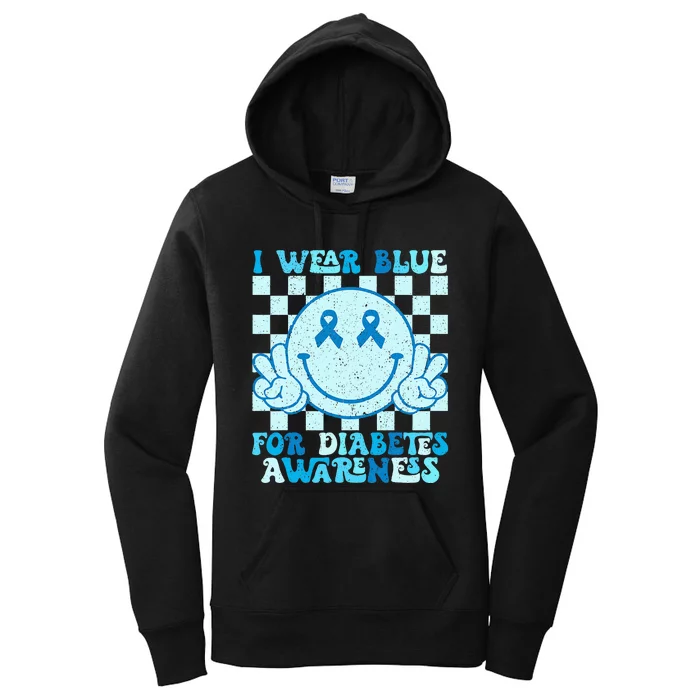 I Wear Blue For Diabetes Awareness month Smile Face Diabetic Women's Pullover Hoodie