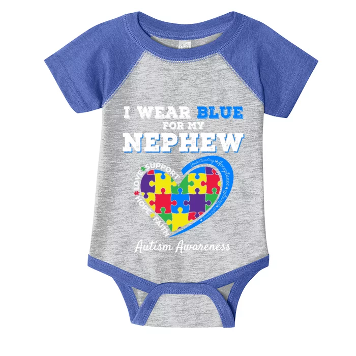 I Wear Blue For My Nephew Autism Awareness Uncle Aunt Puzzle Gift Infant Baby Jersey Bodysuit