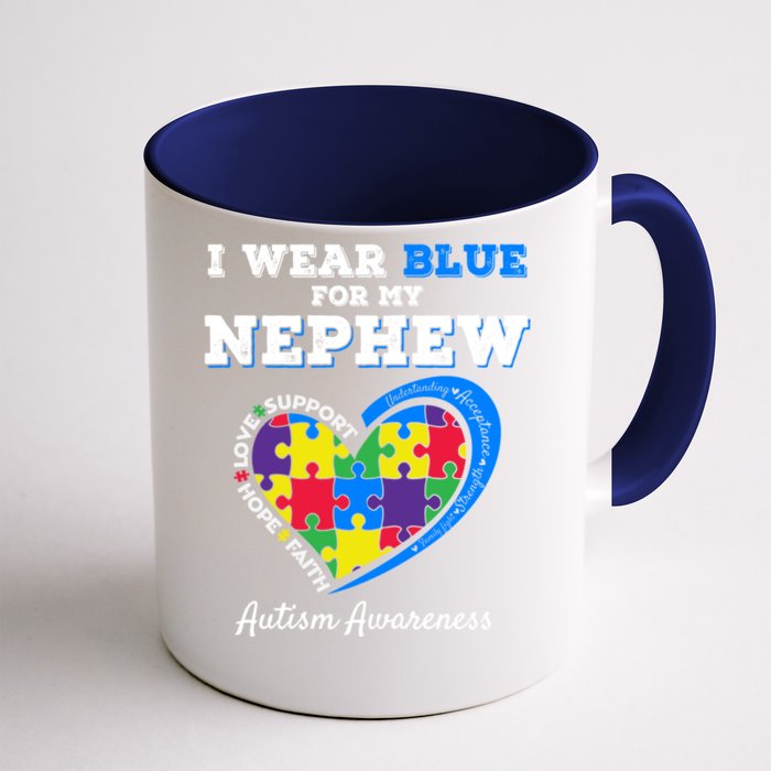 I Wear Blue For My Nephew Autism Awareness Uncle Aunt Puzzle Gift Front & Back Coffee Mug