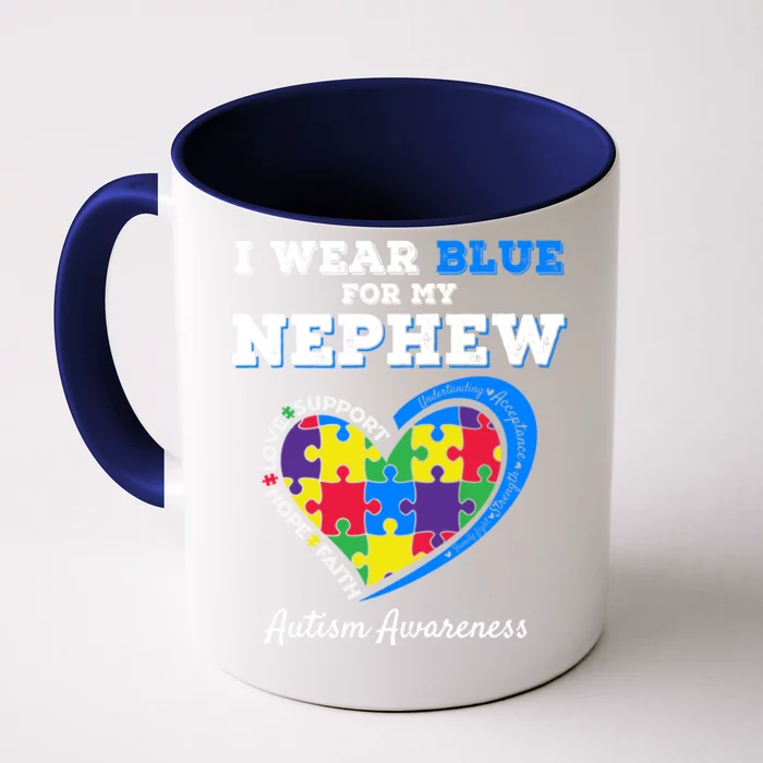 I Wear Blue For My Nephew Autism Awareness Uncle Aunt Puzzle Gift Front & Back Coffee Mug