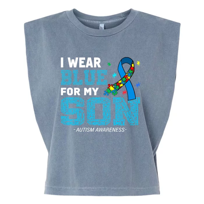 I Wear Blue For My Son Autism Awareness Month Garment-Dyed Women's Muscle Tee