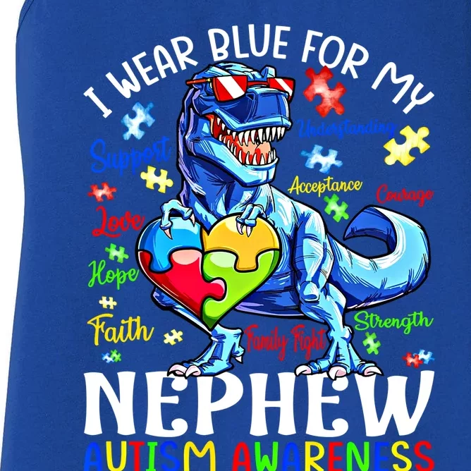 I Wear Blue For My Nephew Autism Awareness Dinosaur Gift Women's Racerback Tank