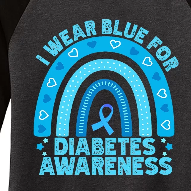 I Wear Blue For Diabetes Awareness Rainbow Diabetic Women's Tri-Blend 3/4-Sleeve Raglan Shirt