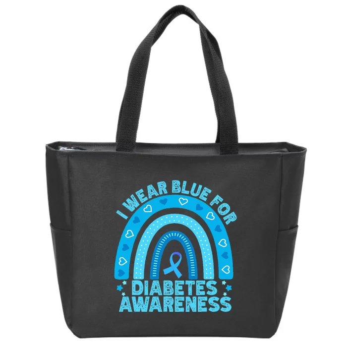 I Wear Blue For Diabetes Awareness Rainbow Diabetic Zip Tote Bag