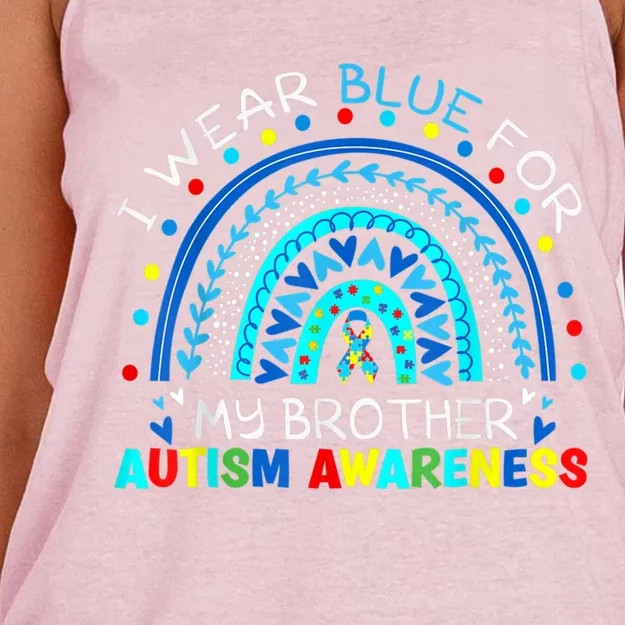 I Wear Blue For My Brother Autism Awareness Rainbow Gift Women's Knotted Racerback Tank