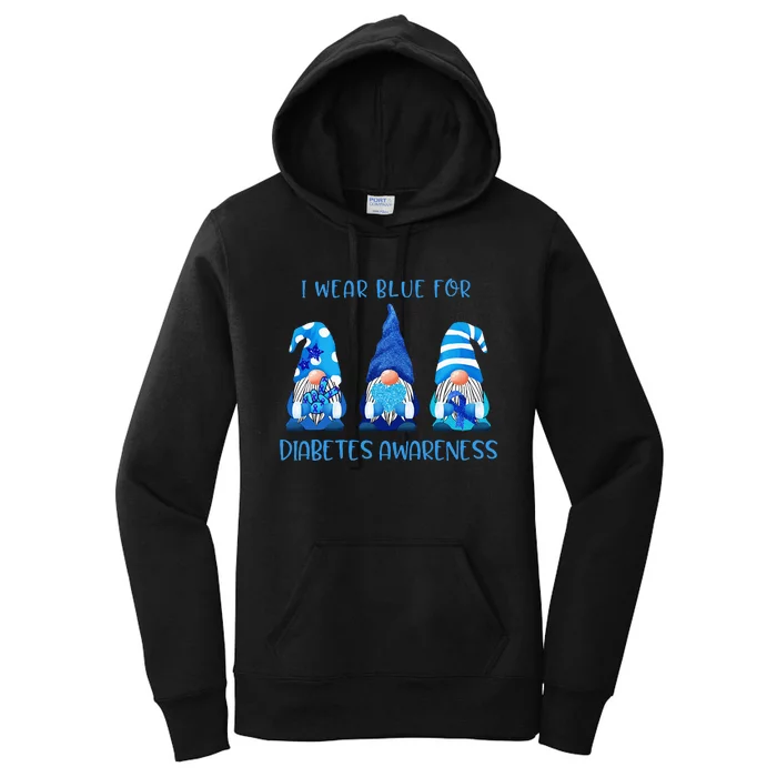 I Wear Blue For Diabetes Awareness Gnomes Peace Love Cure Women's Pullover Hoodie