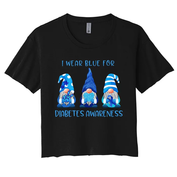 I Wear Blue For Diabetes Awareness Gnomes Peace Love Cure Women's Crop Top Tee