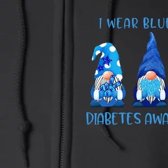 I Wear Blue For Diabetes Awareness Gnomes Peace Love Cure Full Zip Hoodie