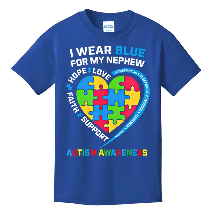 I Wear Blue For My Nephew Autism Awareness Month Uncle Aunt Gift Kids T-Shirt